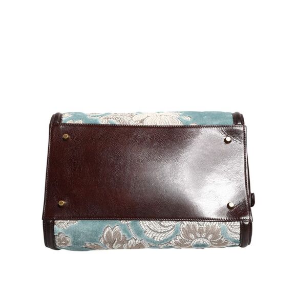 Dolce & Gabbana Blue Brown Leather Floral Jacquard Travel HandMen's Men's Bag - Picture 5 of 5